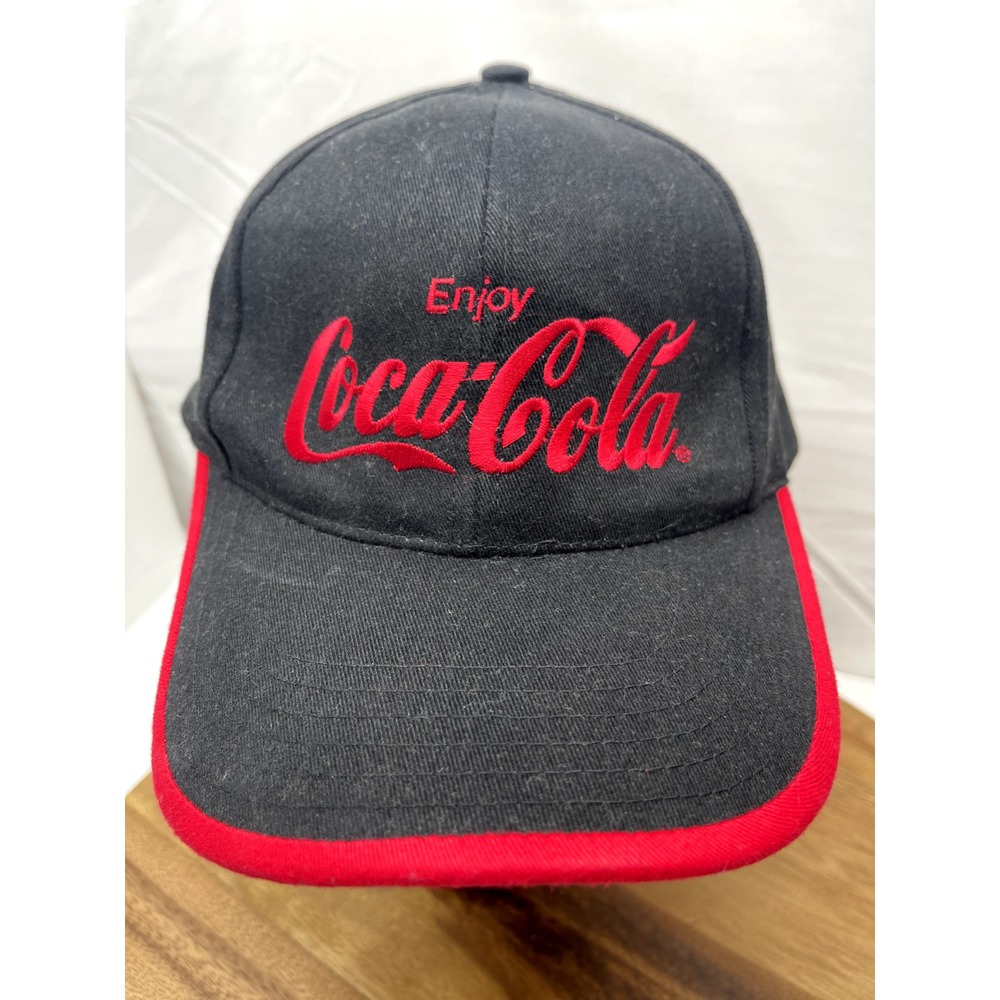 Coca Cola Hat Cap  Black Red Strap back Adjustable Outdoors Advertisement‎
